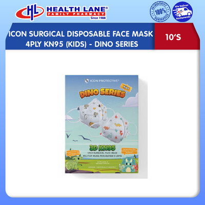 ICON SURGICAL DISPOSABLE FACE MASK 4PLY KN95 10'S (KIDS)- DINO SERIES